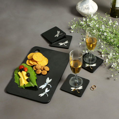 Chopping board and Coasters with Abalone Shell Inlay